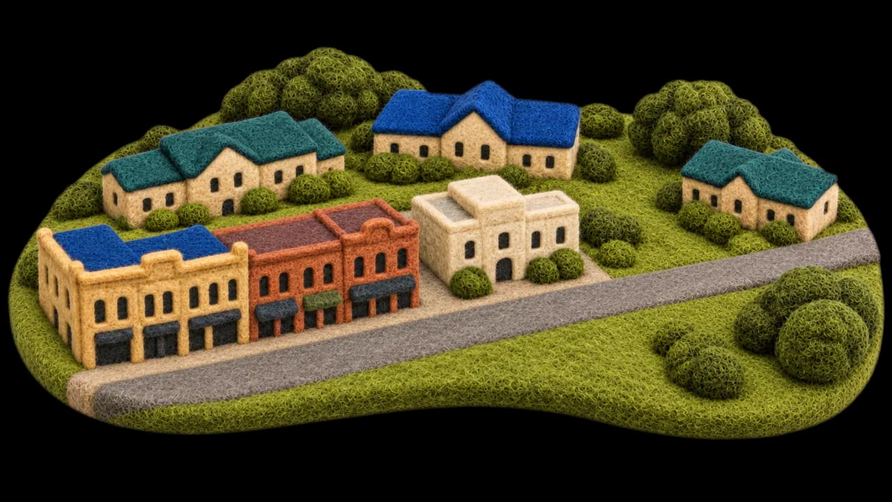 Felt city illustration for Bowmanville, Ontario
