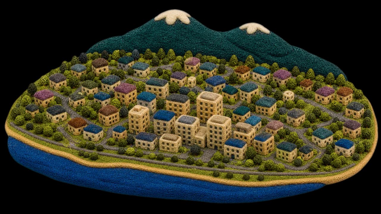 Felt city illustration for Maple Ridge, British Columbia