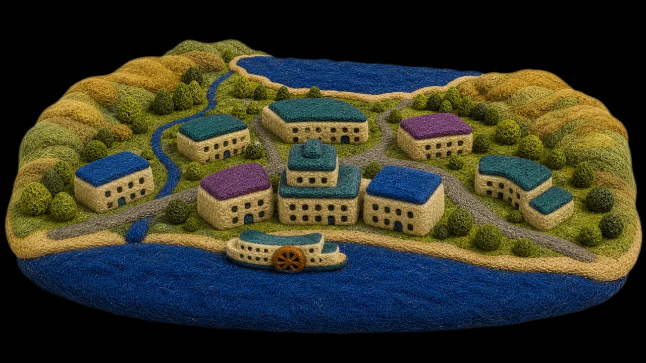 Felt city illustration for Penticton, British Columbia