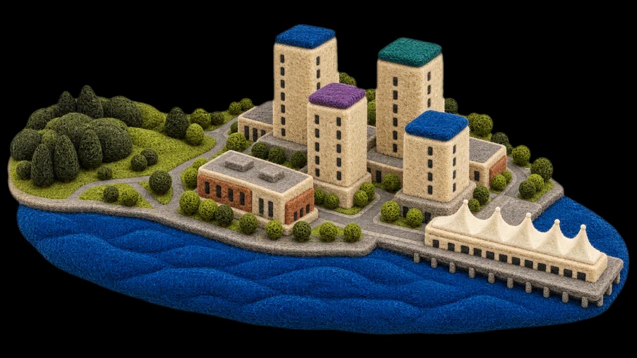 Felt city illustration for Vancouver, British Columbia