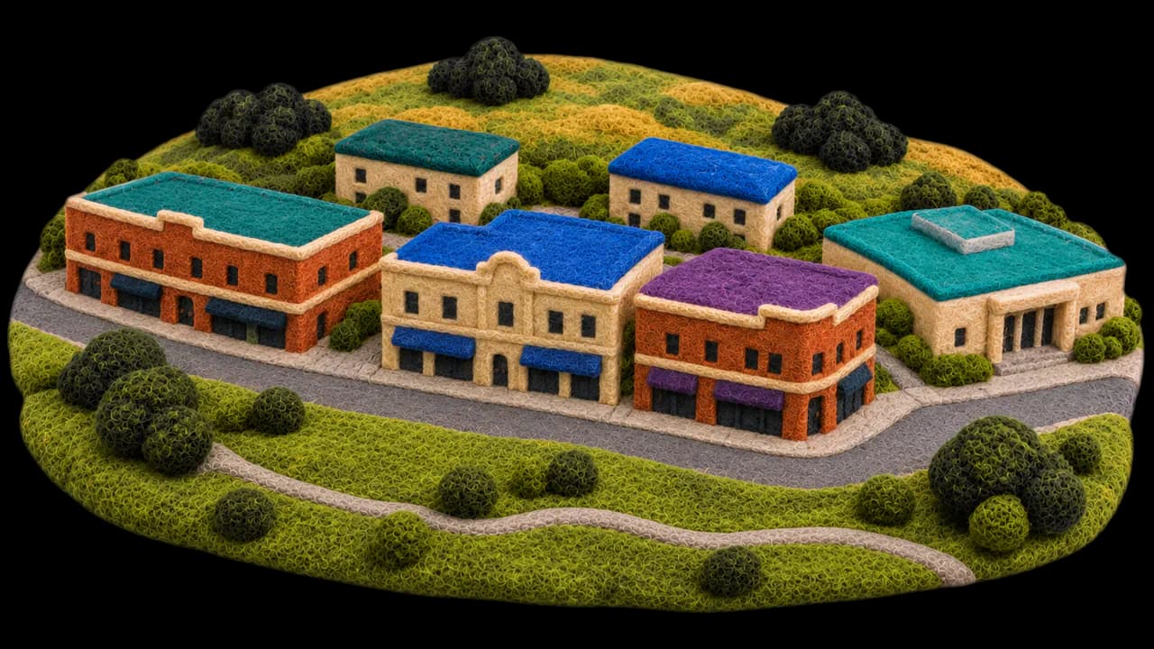 Felt city illustration for Vernon, British Columbia