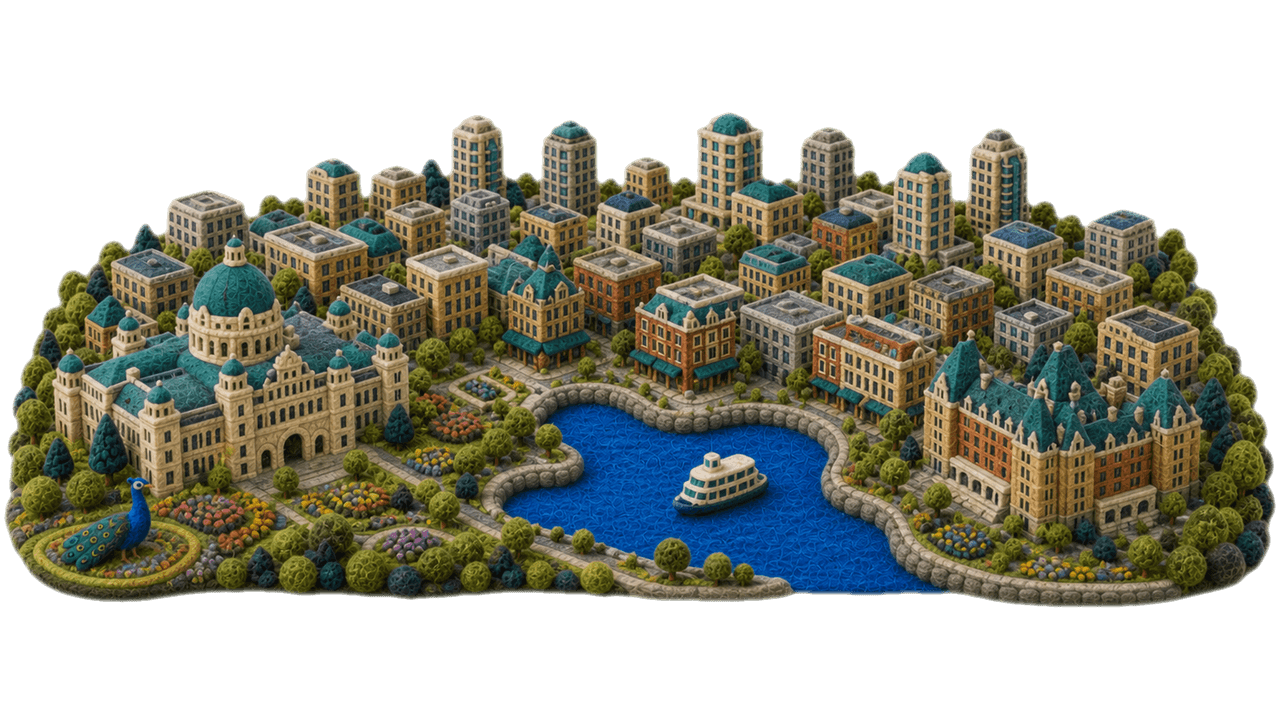 Felt city illustration for Victoria, British Columbia