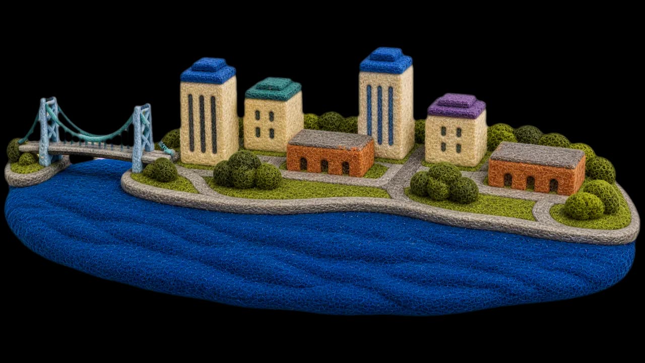 Felt city illustration for Windsor, Ontario