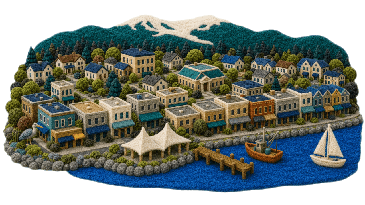 Felt city illustration for Comox Valley, British Columbia