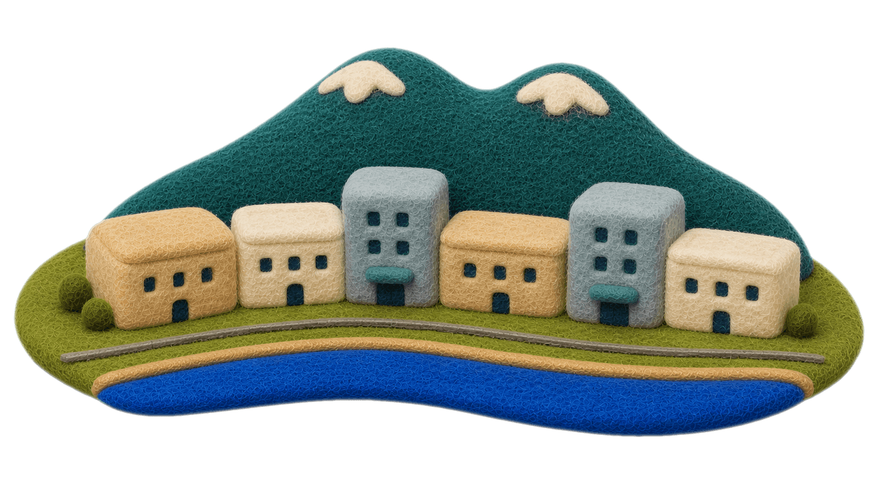 Felt city illustration for Maple Ridge, British Columbia