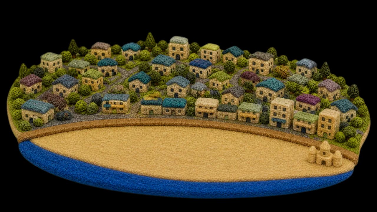 Felt city illustration for Parksville, British Columbia