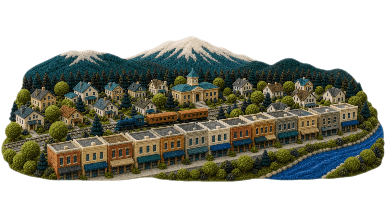 Felt city illustration for Revelstoke, British Columbia