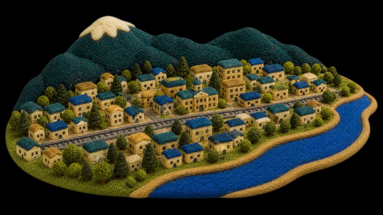 Felt city illustration for Revelstoke, British Columbia