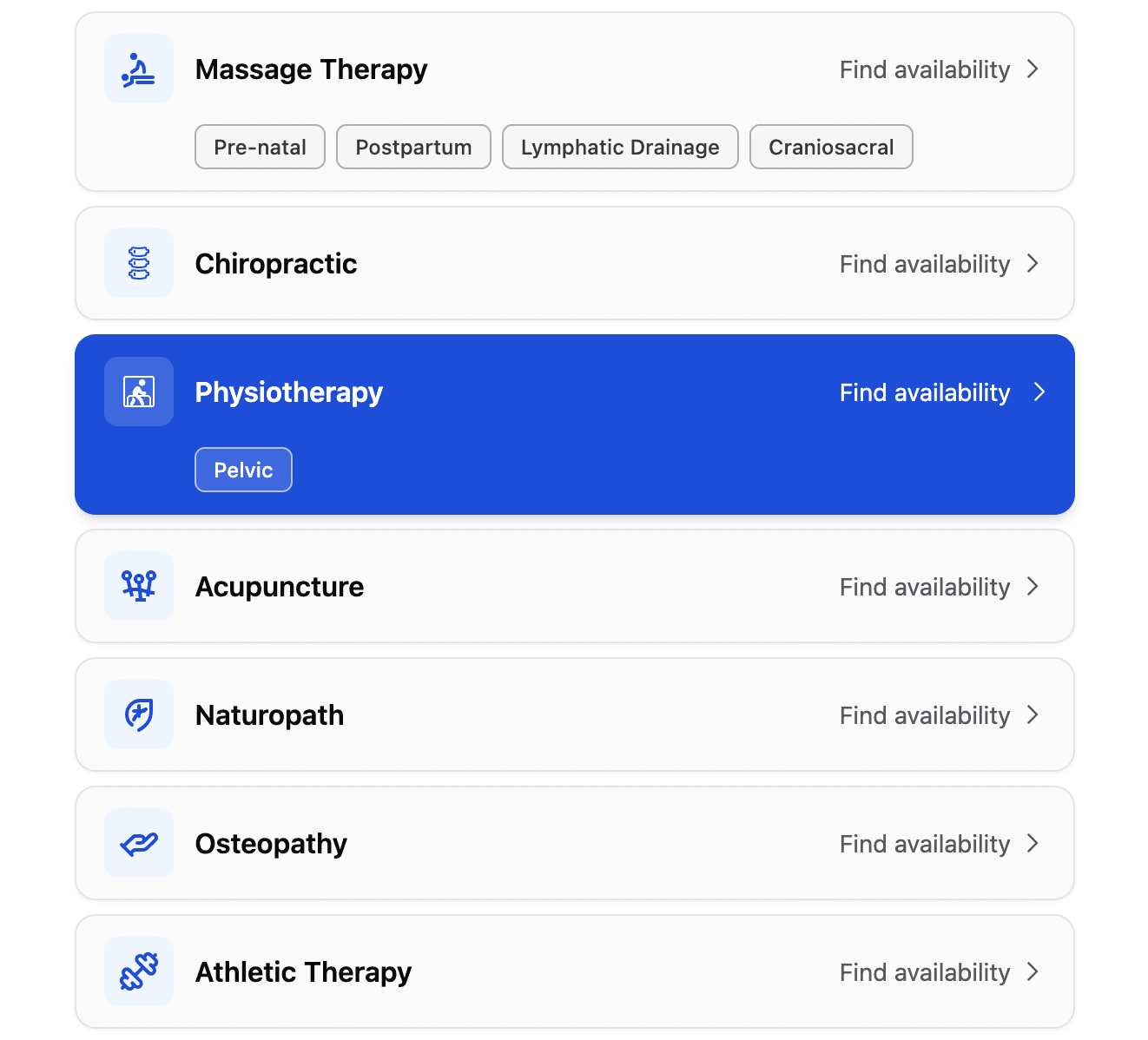 Choose from a list of treatment types