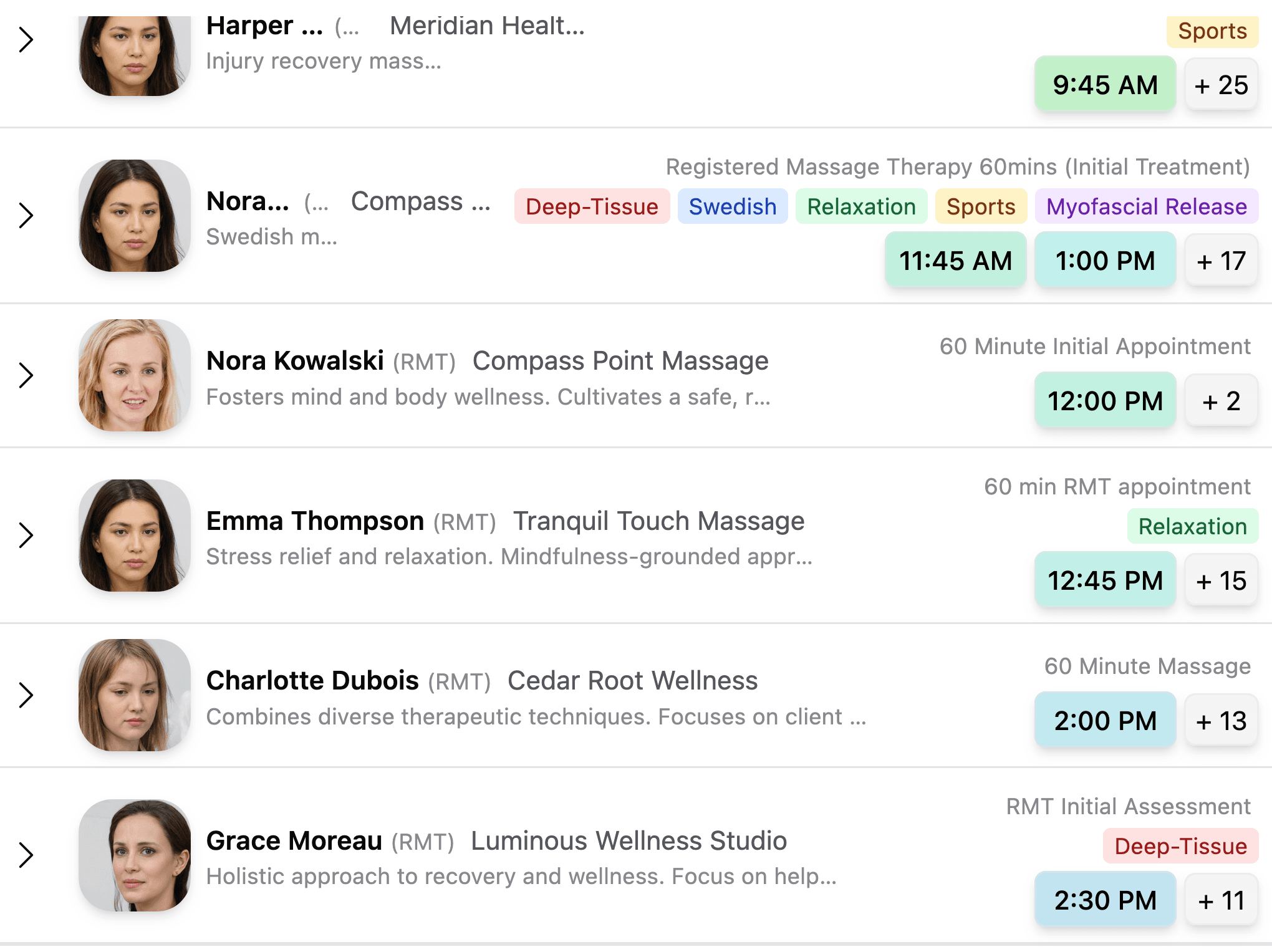 Browse practitioners by real-time availability